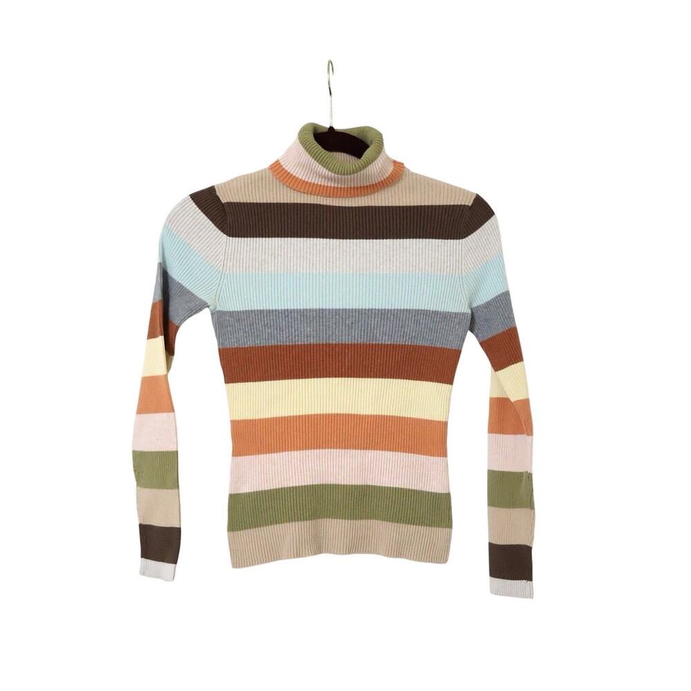 Vintage Old Navy Striped Colorful Turtleneck Ribbed Long Sleeve XS Y2K Retro